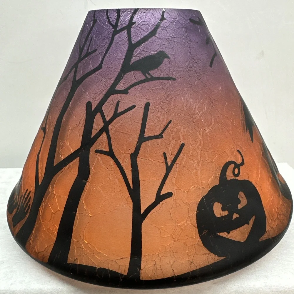 Yankee Candle Crackle Glass Halloween Shade Purple Orange Spooky Woods Pumpkin
